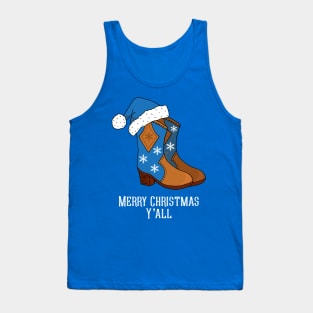 Merry Christmas Y'all Blue Country Cowboy Boots Tank Top